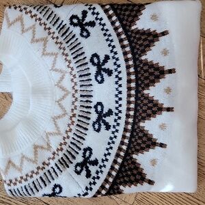 CeCe/Ribbon Fair Isle Long-Sleeve Sweaterr